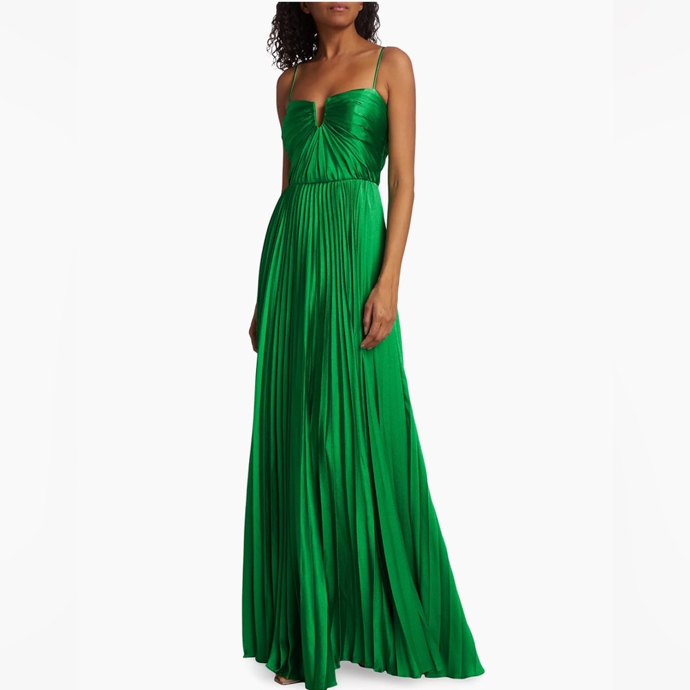 ML Monique Lhuillier Hammered Satin Charmeuse Pleated Gown